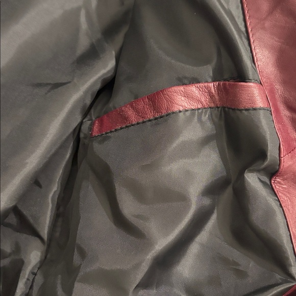 NWT [Leather Skin] Burgundy Maroon Asymmetrical Zip Leather Jacket Women’s XS - Picture 10 of 12